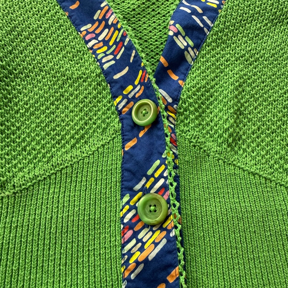 Anthropologie HWR Peplum Knit Green Blouse with Blue Trim - Picture 4 of 8